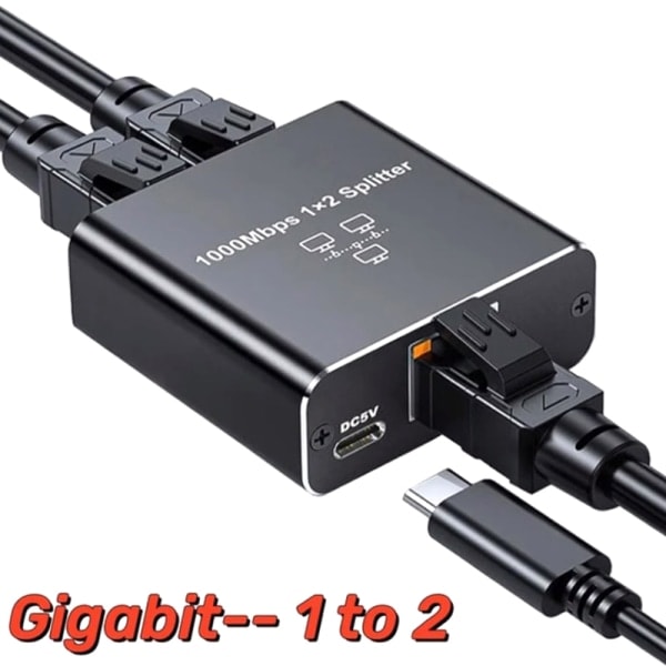 Gigabit RJ45 Network Splitter - 1000Mbps 1 to 2 Way Ethernet LAN Adapter - Efficient Network Sharing for Home and Office