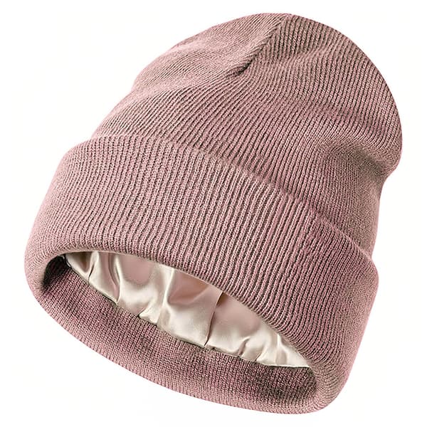 Vinterstrikket hue - Satinfor - Varm, behagelig og løstsiddende - Unisex (Pink)