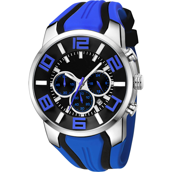 Herre- og drengeur, militær- og sportsur, chronograph med cool analogt kvarts Blue