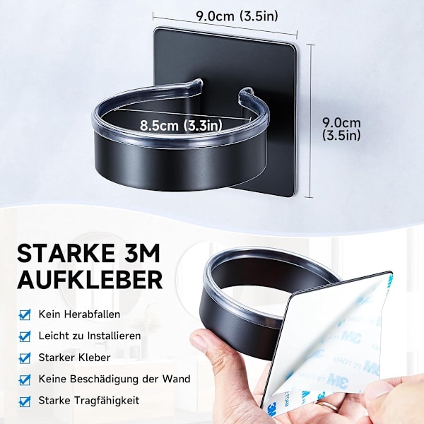 Sort Hårtørrerholder, Rustfrit Stål, Pladsbesparende, 1 Styk