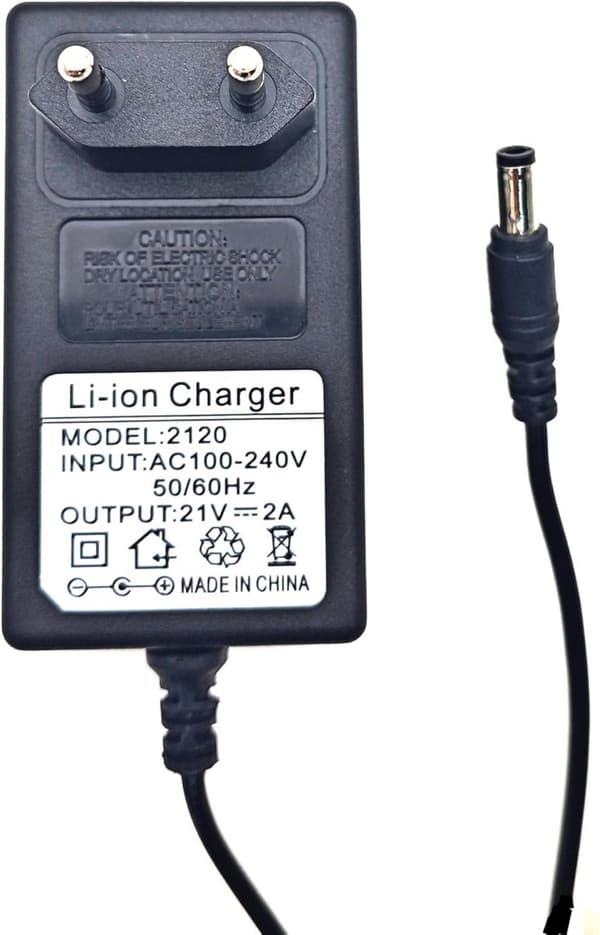 Universell 21V 2A 42W AC/DC-adapterlader med indikatorlys og sikkerhetsfunksjoner