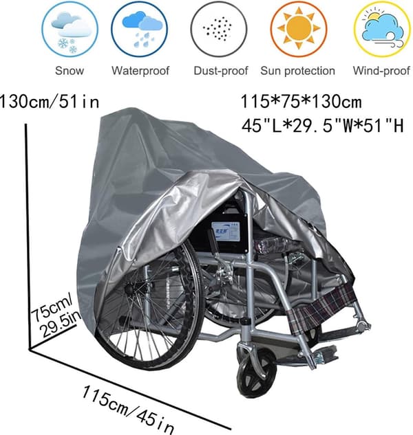 Pyörätuolin suojapeite - 115*75*130cm - Harmaa - 210D Oxford