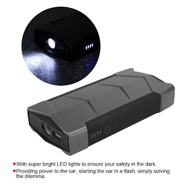 Multifunksjonell Bil Jump Starter Powerbank - 12000mAh, 12V Lader (Svart)