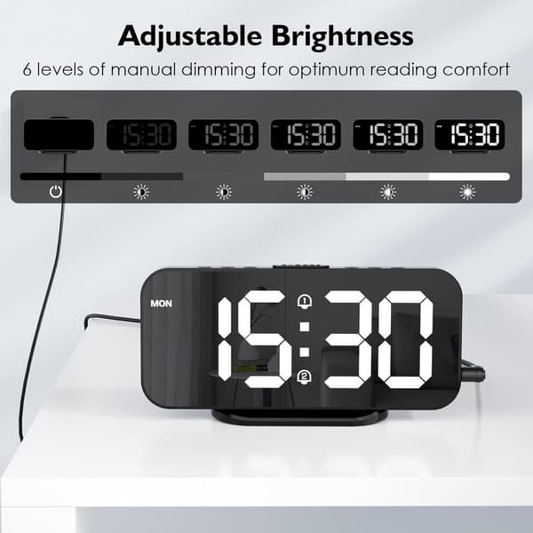 Digitala väckarklockor, med LED-display, snooze-funktion, sängbordspegelklocka, sovrumsdekoration, USB-driven digital klocka