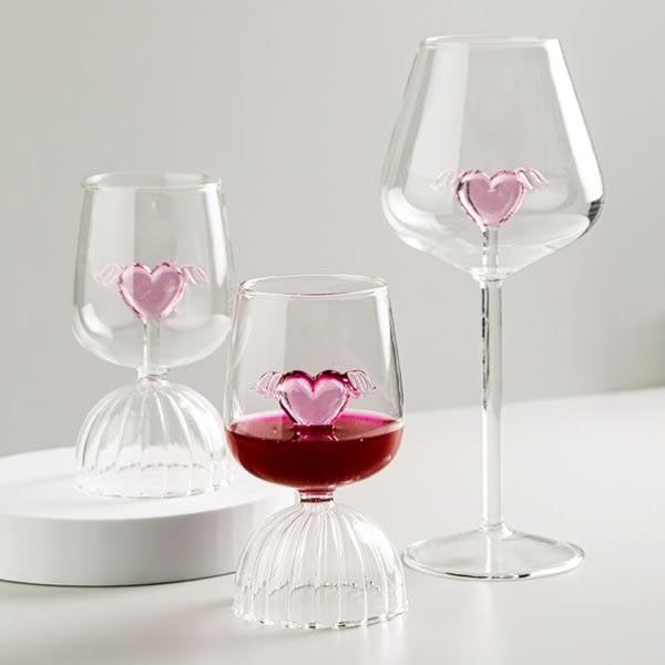 Valentinsdag rosa hjerte vinglass Stilig vinglass for restaurantfester 350ml