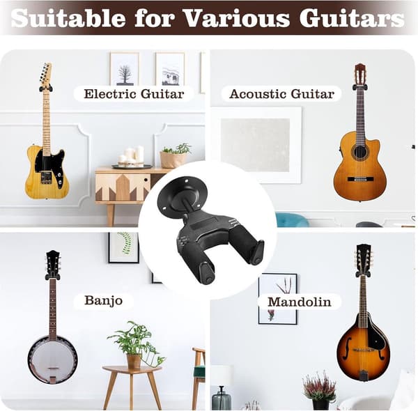 Väggfäste för Gitarr med Automatiskt Lås, Säkert Gitarrväggfäste för Upphängning av Gitarr, Lämpligt för Bas, Mandolin, Banjo