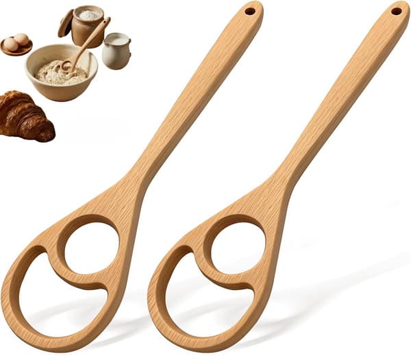 Træ Dansk Dejkrog Sæt - 2 Stykker - 32 cm - Professionel Dejblander - Til Surdej & Brød - Hygiejnisk & Bæredygtig - Brun