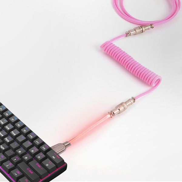 USB-C Spiral Tastaturkabel, Fleksibelt Inntrekkbart Kabel for Spilltastaturer, Forbedret Ytelse USB-C Kabel - Rosa