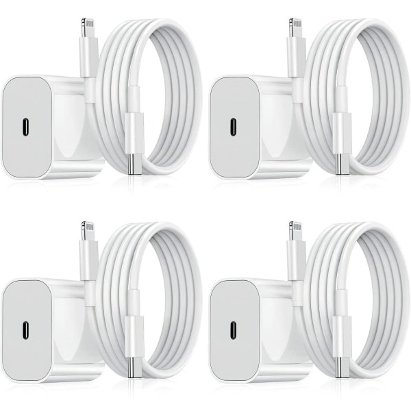 iPhone-laturi - Nopea laturi - Adapteri + kaapeli 20W USB-C Valkoinen 4-pakkauksessa iPhone