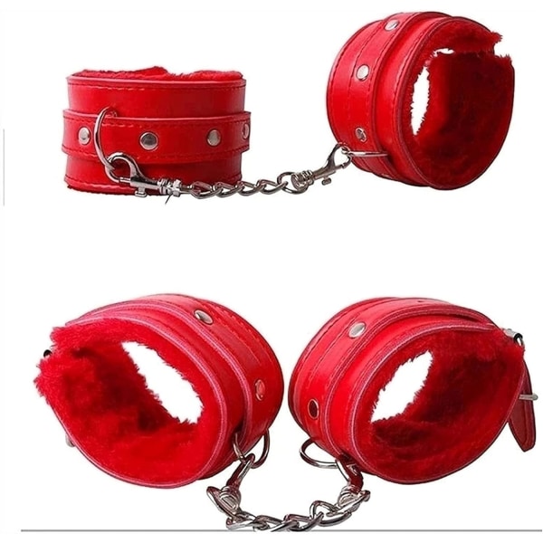 7-delars set läderbondage-kit för vuxna sexlekar - handbojor/piskor/bollgag/rep/halsband BDSM Red