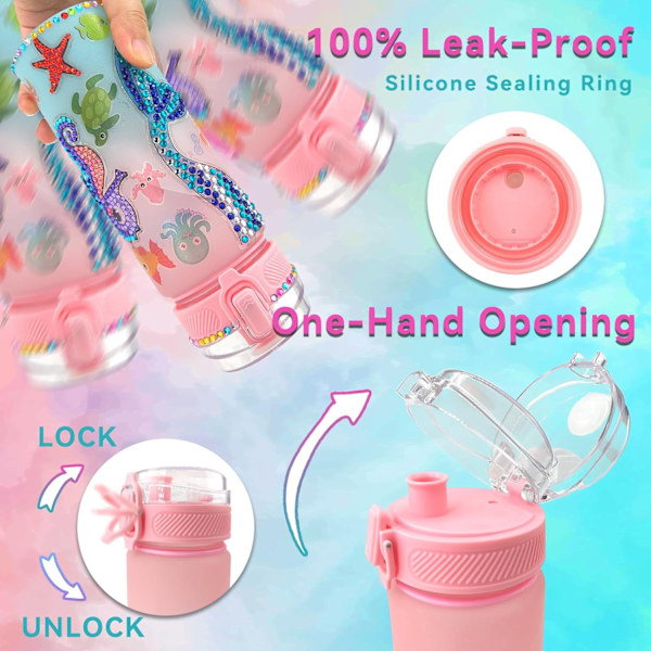 Sjöjungfru DIY Diamantkonst Mugg Kit - Pysselaktivitet för Barn, Återanvändbar 600ml Vattenflaska med Ädelstenar
