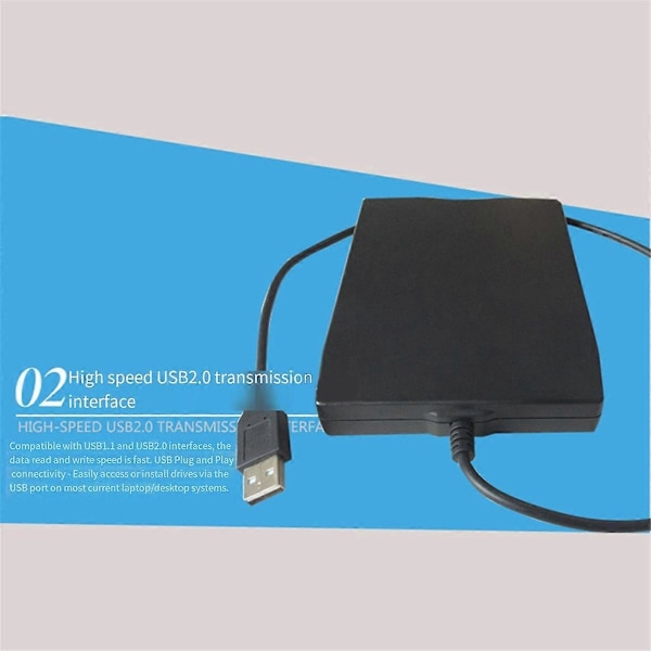 USB 2.0 Diskettstasjon Bærbar 3,5-tommers Ekstern Diskettstasjonsleser og Ultratynt Design for PC Laptop