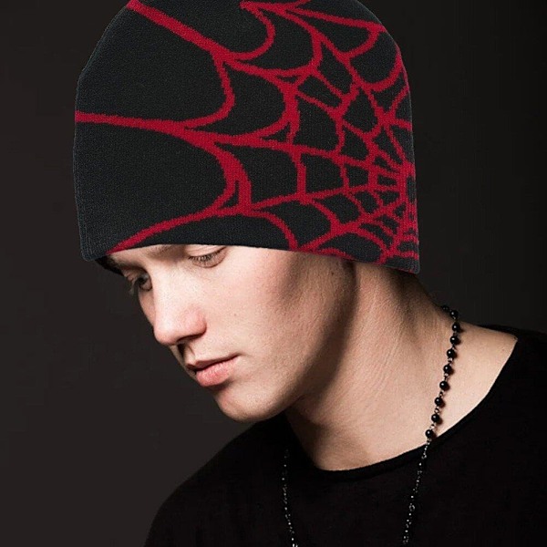 Spidernett-lue i ull, strikket lue, Y2k Street-lue, varm vinterlue, mote, Hip Hop-skallelue for menn og kvinner, rød RED