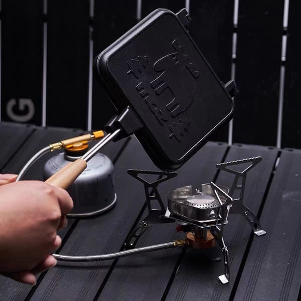 Dobbeltsidet non-stick sandwichrister, bærbar til hjem og camping, sort.