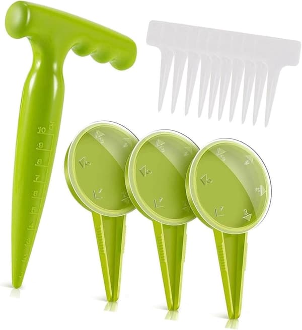 Trädgårdssåmaskin - Frödispenser - Sådd av växter - 5 inställningar - 3 delar - Grön