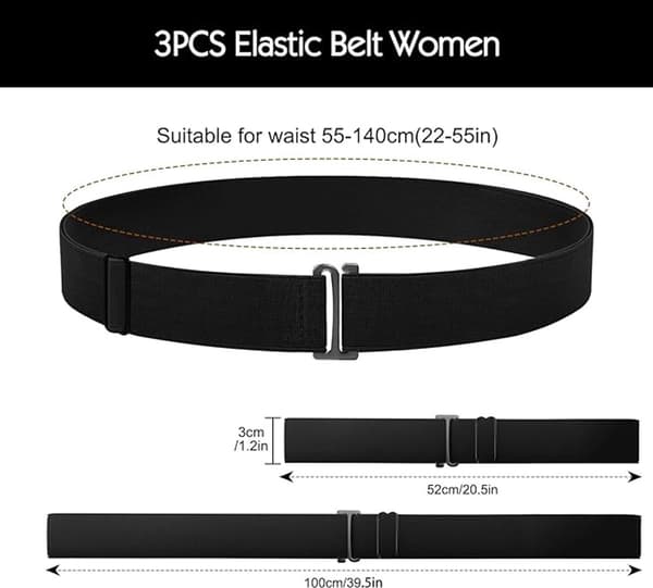 Spännlöst osynligt elastiskt midjeband, 3-pack, 100 cm, unisex.