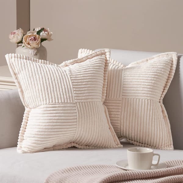 Sofapudebetræk - 45x45cm - Cremefarvet stribet ekstra blød pude