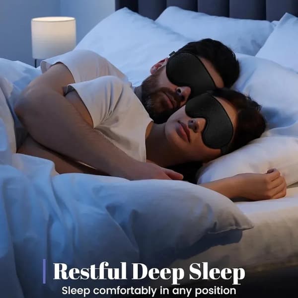 3D memory foam sovemaske, fuldstændig lysblokerende og trykfri, velegnet til sidesovende, sort.
