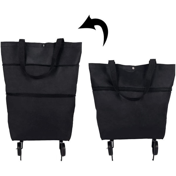 Sammenleggbar handlekurv med hjul, to-trinns glidelås sammenleggbar handlepose, enkel å oppbevare