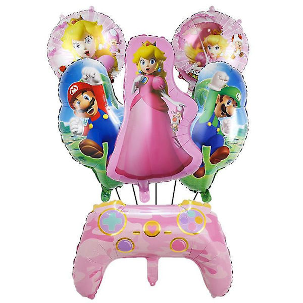 Super Mario Bros Sæt Prinsesse Peach Balloner Kostume Festdekoration Rosa Dekorative Fototilbehør Fødselsdag Baby Shower 5pcs set-H