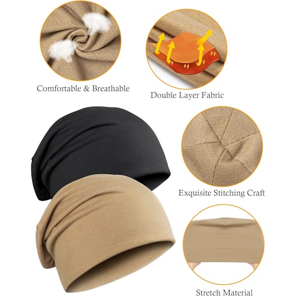 2 kpl Klassinen Pipo Miehille Naisille Unisex Löysä Neulotu Pipo Pitkä Pipo Talvelle Musta Khaki Black, khaki