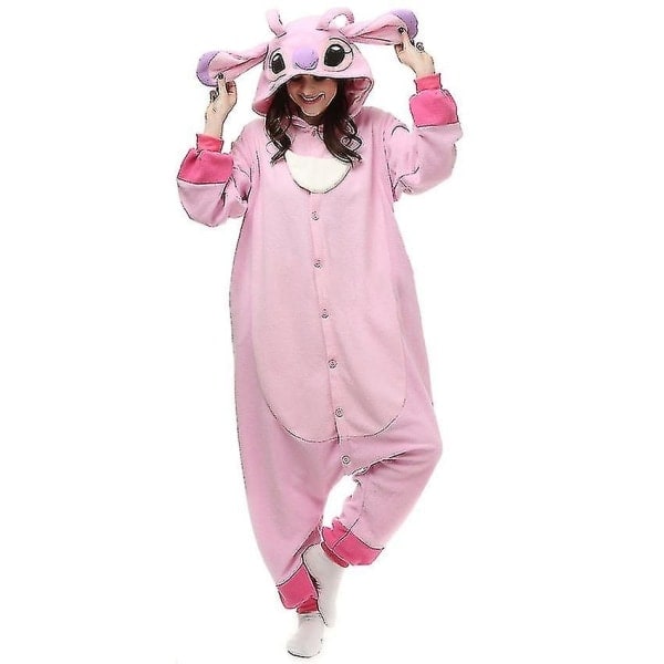 Stitch Pyjamas Anime Tecknad Sovkläder Jumpsuit Rosa S