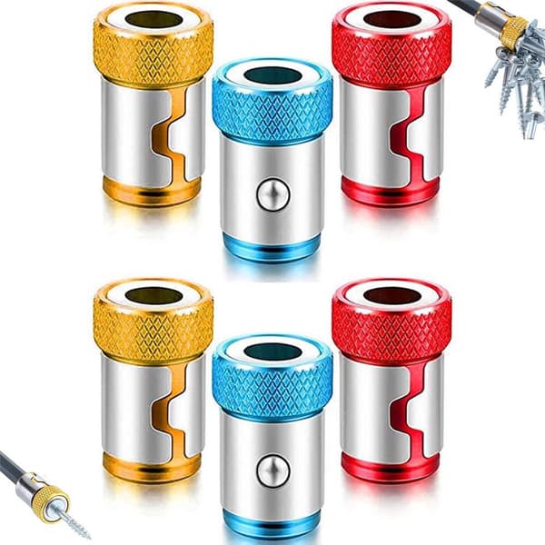 6 stk. Bitsholder - Bitmagnet - Magnetisk skruering - Universal magnetisk ring - Magnetisk ring til borebits - Aftagelig - Magnetisk ring til bit