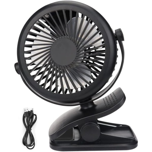 USB Fan Quiet Portable Clip Mount Personal Mini Desk Fan with Rechargeable Battery 3 Speeds