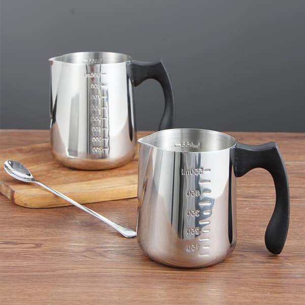 Mælkeskummer i rustfrit stål, 1000 ml, til smeltning af chokolade, håndlavet sæbe og kaffe latte art, sølv.