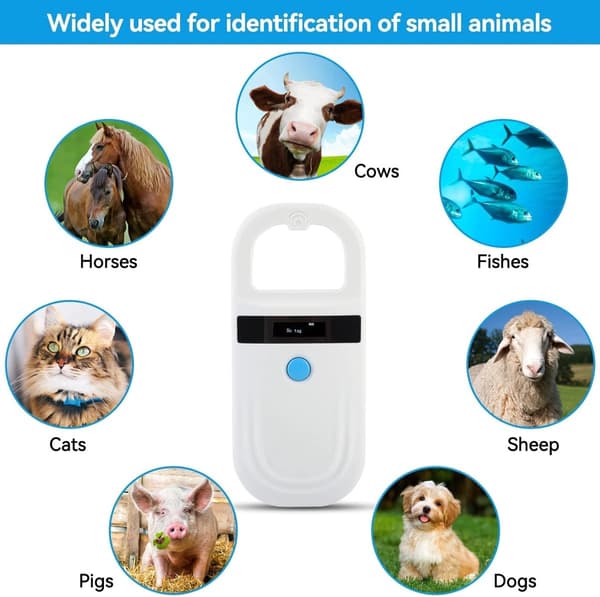ING Husdjursspecifik Bluetooth RFID-chipläsare - USB-laddning - Trådlös - Stöder FDX-B och EMID - 134,2KHz/125KHz OLED-display - Svart