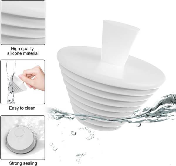 3-pak silikone afløbspropper, universelle vaskafløbspropper - størrelse 4,5 x 2,9 cm (sort, hvid, grå)