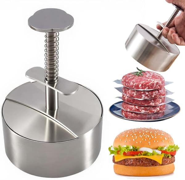 304 rustfritt stål burgerpresse – kraftig justerbar hamburgerpresse