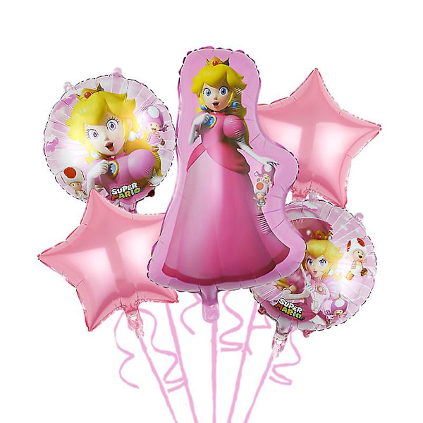 Super Mario Bros -setti Prinsessa Peach -ilmapalloasu Juhlakoriste Pinkki Dekoratiiviset valokuva-tarvikkeet Syntymäpäivä Baby Shower 5pcs set-F