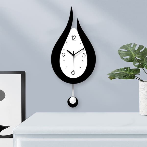Tyst Väggklocka - Modern Droppformad Pendelklocka för Sovrum, Kök, Kontor (52cm)