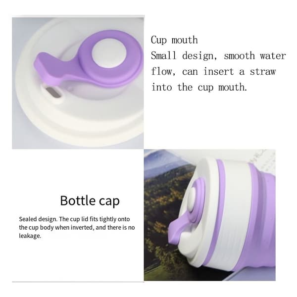 Resemugg - Hopfällbar silikonmugg med lock, Blå + Rosa (350ml)