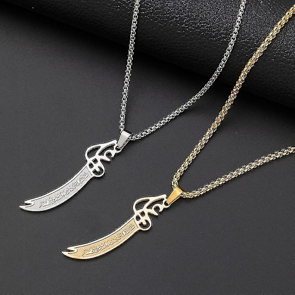 Islamisk Imam Ali Zulfiqar Sværd Hængende Halskæde til Shia Islamisk Smykke til Mænd og Kvinder Amulett Koran Halskæde Dzf (FMY) Silver