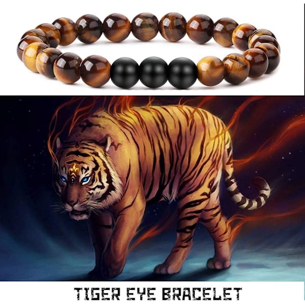 8 st Tigeröga Naturstenpärlor Armband för Män och Kvinnor, Gothic Rock Punk Yoga Elastiskt Set