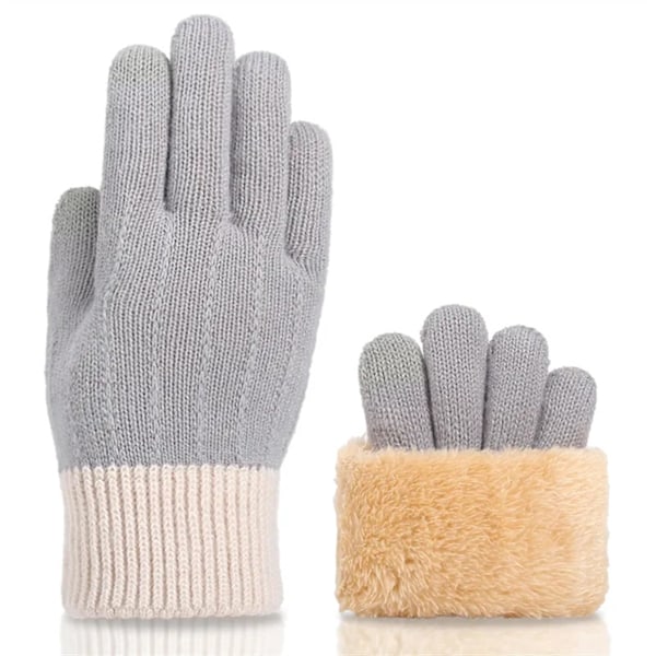 Female Warm Knitted Full Finger Gloves Men Solid Wool