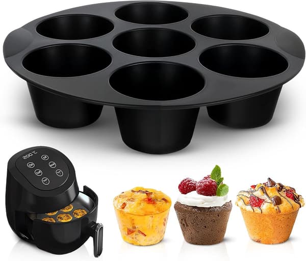 Silikone bageform 7 kopper Non-stick bagekopper 20 cm Genanvendelig BPA-fri bage Airfryer silikone cupcake bageform Silikone muffin bageform Sort