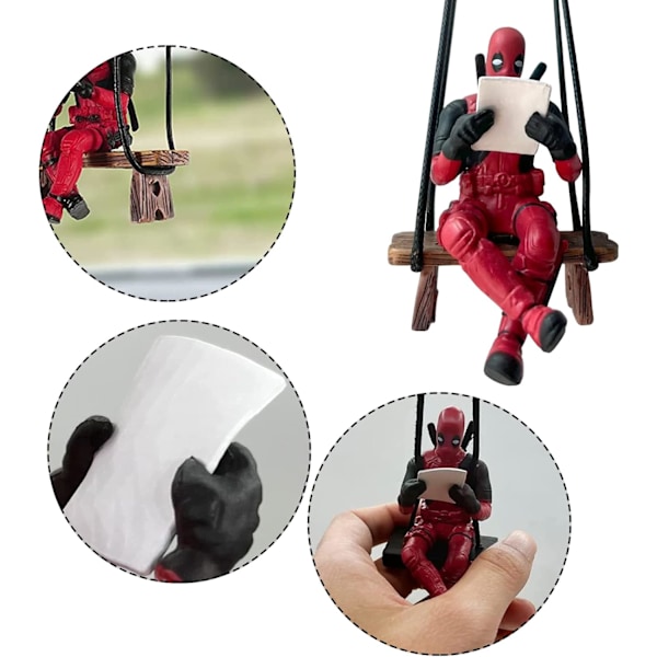 Deadpool Bilhengende Ornament, Svingende Bakspeil Charm, Morsom Bildekor for Menn og Kvinner