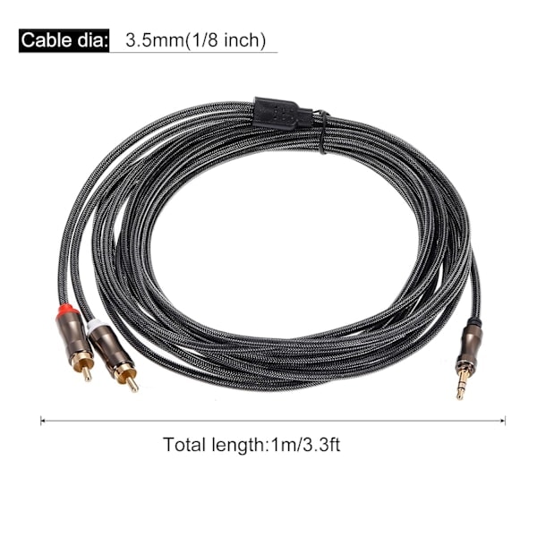 3,5 mm - 2 RCA -kaapeli, RCA-uros - uros, Aux-ääniadapteri, liitäntä, HiFi-kuuloke, apukaapeli, Y-kaapeli, 16 jalkaa, puhelimelle, kaiuttimelle, MP3:lle, tabletille, stereolle (1...