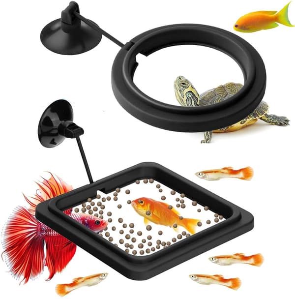 ING 4x Flydende Foderringe - Akvariefoderringe - Flydende Fiskefoderringe - Fiskefoderringe med Sugekopper - Sort