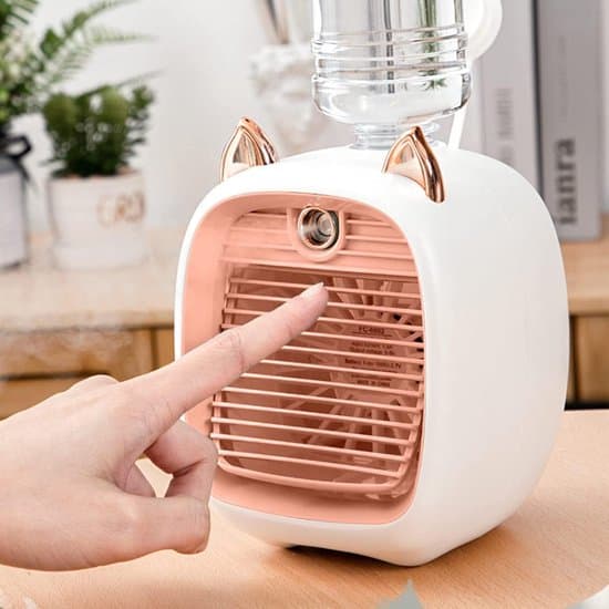 ING 3-i-1 Mini Luftkjøler Vifte – Luftkjøler med Atomizer og Nattlys, 3 Hastigheter – Luftfukter og LED-lys – Rosa