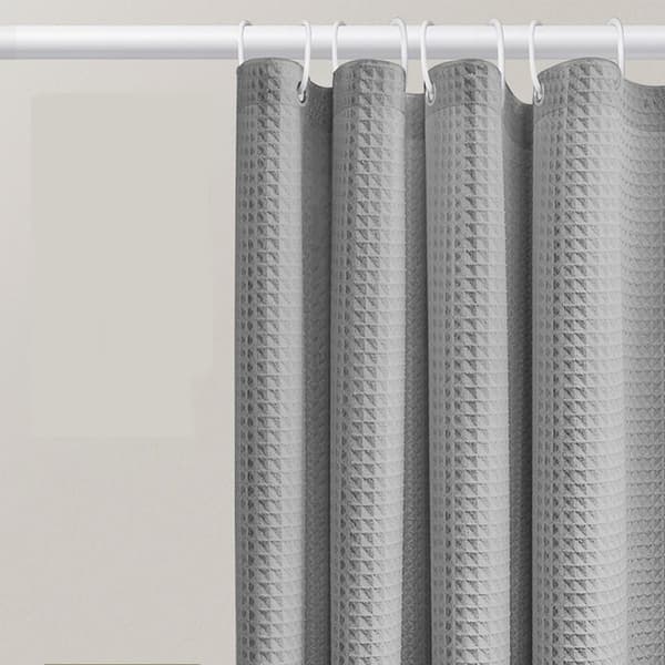 90x180CM - Grå - Med 6-delade plastkrokar - För badrum och toalett - Mögelresistent - Polyesterfiber - Kubdesign - Duschdraperi