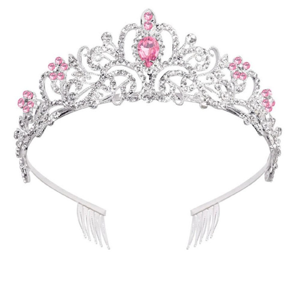 Kristall Rhinestone Crown Hårkrona Tiara VIT&ROSA White&pink