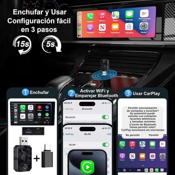 Trådløs CarPlay-adapter, plug and play, kompatibel med iPhone/Android, null forsinkelse.