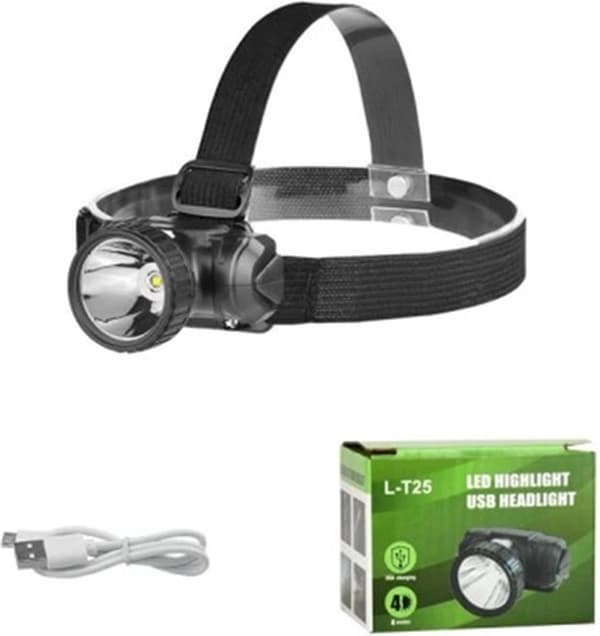 ING Vanntett LED Hodelykt Oppladbar, Svart
