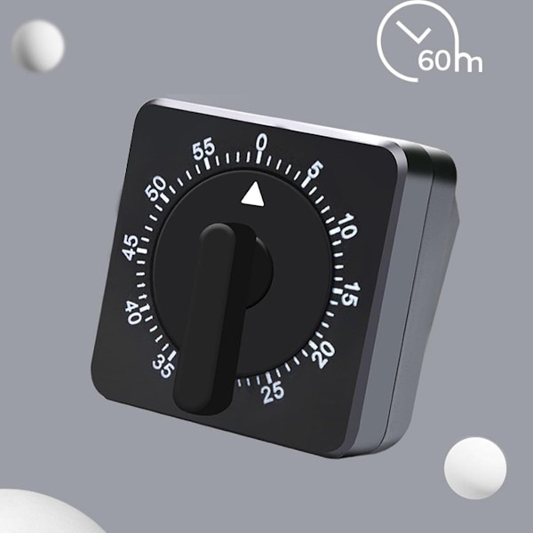 ING Timer, Analog Timer, Mekanisk Timer, 60 Minutter, Gadget, Timer, Madlavningstimer, Værktøj, Egnet til madlavning, bagning, kogning af æg, Sort
