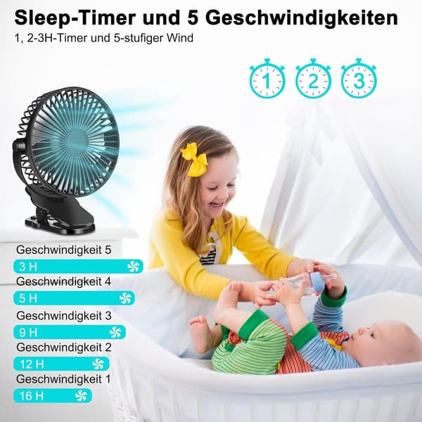 Klapvognsventilator - Miniventilator - Babyventilator - Bærbar ventilator - Ventilator - Nem at installere - Et must-have til sommeren!