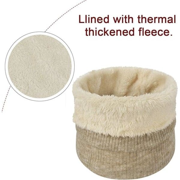 Uppvärmd Halsduk för Flickor - Vinterstickad Halsduk med Fleecefoder för Extra Värme (Beige)